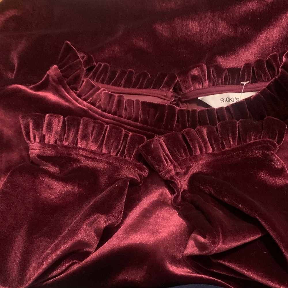 Ricki's Velvet Burgundy Top with Ruffle Trim